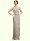 Britney Sheath/Column Scoop Neck Sweep Train Chiffon Lace Mother of the Bride Dress STI126P0014716