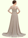 Britney Sheath/Column Scoop Neck Sweep Train Chiffon Lace Mother of the Bride Dress STI126P0014716