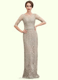 Britney Sheath/Column Scoop Neck Sweep Train Chiffon Lace Mother of the Bride Dress STI126P0014716