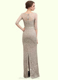 Britney Sheath/Column Scoop Neck Sweep Train Chiffon Lace Mother of the Bride Dress STI126P0014716