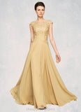 Francesca A-Line Scoop Neck Floor-Length Chiffon Lace Mother of the Bride Dress With Beading Sequins STI126P0014717