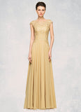 Francesca A-Line Scoop Neck Floor-Length Chiffon Lace Mother of the Bride Dress With Beading Sequins STI126P0014717