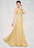 Francesca A-Line Scoop Neck Floor-Length Chiffon Lace Mother of the Bride Dress With Beading Sequins STI126P0014717