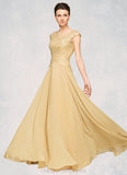 Francesca A-Line Scoop Neck Floor-Length Chiffon Lace Mother of the Bride Dress With Beading Sequins STI126P0014717