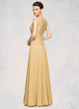 Francesca A-Line Scoop Neck Floor-Length Chiffon Lace Mother of the Bride Dress With Beading Sequins STI126P0014717