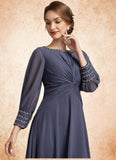 Scarlett A-Line Scoop Neck Tea-Length Chiffon Mother of the Bride Dress With Ruffle Beading STI126P0014718