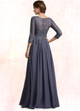 Madilyn A-Line Scoop Neck Floor-Length Chiffon Lace Mother of the Bride Dress STI126P0014719