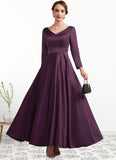 Genesis A-Line V-neck Ankle-Length Satin Mother of the Bride Dress With Pockets STI126P0014720