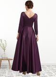 Genesis A-Line V-neck Ankle-Length Satin Mother of the Bride Dress With Pockets STI126P0014720