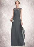 Philippa A-Line Scoop Neck Floor-Length Chiffon Mother of the Bride Dress With Beading Sequins Cascading Ruffles STI126P0014721