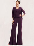 Caroline Jumpsuit/Pantsuit Scoop Neck Floor-Length Chiffon Lace Mother of the Bride Dress STI126P0014722