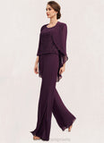 Caroline Jumpsuit/Pantsuit Scoop Neck Floor-Length Chiffon Lace Mother of the Bride Dress STI126P0014722