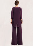 Caroline Jumpsuit/Pantsuit Scoop Neck Floor-Length Chiffon Lace Mother of the Bride Dress STI126P0014722