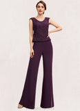 Caroline Jumpsuit/Pantsuit Scoop Neck Floor-Length Chiffon Lace Mother of the Bride Dress STI126P0014722