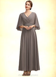 Hazel A-Line V-neck Ankle-Length Chiffon Mother of the Bride Dress With Ruffle Beading STI126P0014723