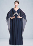 Elvira Empire V-neck Floor-Length Chiffon Mother of the Bride Dress With Ruffle Beading Sequins STI126P0014724