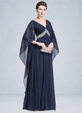 Elvira Empire V-neck Floor-Length Chiffon Mother of the Bride Dress With Ruffle Beading Sequins STI126P0014724