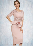 Emerson Sheath/Column Scoop Neck Knee-Length Stretch Crepe Mother of the Bride Dress With Beading Appliques Lace Sequins Cascading Ruffles STI126P0014725