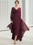 Guadalupe A-Line V-neck Asymmetrical Chiffon Mother of the Bride Dress With Ruffle STI126P0014732