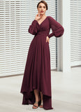 Guadalupe A-Line V-neck Asymmetrical Chiffon Mother of the Bride Dress With Ruffle STI126P0014732