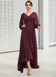 Guadalupe A-Line V-neck Asymmetrical Chiffon Mother of the Bride Dress With Ruffle STI126P0014732