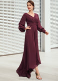 Guadalupe A-Line V-neck Asymmetrical Chiffon Mother of the Bride Dress With Ruffle STI126P0014732