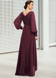 Guadalupe A-Line V-neck Asymmetrical Chiffon Mother of the Bride Dress With Ruffle STI126P0014732