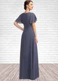 Abbey A-Line V-neck Floor-Length Chiffon Mother of the Bride Dress With Ruffle Beading STI126P0014737