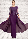 Setlla A-Line Scoop Neck Floor-Length Chiffon Lace Mother of the Bride Dress With Beading Sequins STI126P0014738