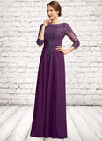 Setlla A-Line Scoop Neck Floor-Length Chiffon Lace Mother of the Bride Dress With Beading Sequins STI126P0014738