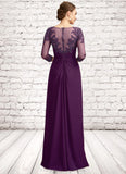 Setlla A-Line Scoop Neck Floor-Length Chiffon Lace Mother of the Bride Dress With Beading Sequins STI126P0014738