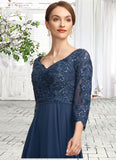 Luna A-Line V-neck Floor-Length Chiffon Lace Mother of the Bride Dress With Beading Sequins STI126P0014739