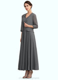 Hortensia A-Line V-neck Ankle-Length Chiffon Mother of the Bride Dress With Beading Sequins STI126P0014740