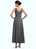 Hortensia A-Line V-neck Ankle-Length Chiffon Mother of the Bride Dress With Beading Sequins STI126P0014740