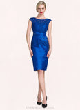 Kristin Sheath/Column Scoop Neck Knee-Length Taffeta Lace Mother of the Bride Dress With Ruffle Beading Sequins STI126P0014741