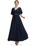 Alia A-Line V-neck Ankle-Length Mother of the Bride Dress With Ruffle STI126P0014742