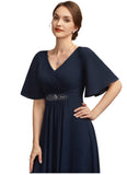 Alia A-Line V-neck Ankle-Length Mother of the Bride Dress With Ruffle STI126P0014742