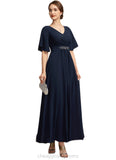 Alia A-Line V-neck Ankle-Length Mother of the Bride Dress With Ruffle STI126P0014742