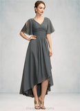 Genesis A-Line V-neck Asymmetrical Chiffon Mother of the Bride Dress With Ruffle Beading STI126P0014744