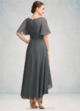 Genesis A-Line V-neck Asymmetrical Chiffon Mother of the Bride Dress With Ruffle Beading STI126P0014744