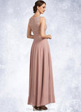 Melany A-Line Scoop Neck Ankle-Length Chiffon Lace Mother of the Bride Dress STI126P0014747