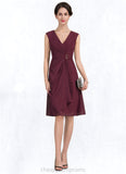 Sophie A-Line V-neck Knee-Length Chiffon Mother of the Bride Dress With Beading Sequins Cascading Ruffles STI126P0014750