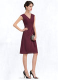 Sophie A-Line V-neck Knee-Length Chiffon Mother of the Bride Dress With Beading Sequins Cascading Ruffles STI126P0014750