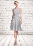 Charlize A-Line Scoop Neck Knee-Length Chiffon Mother of the Bride Dress With Beading Cascading Ruffles STI126P0014751