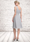 Charlize A-Line Scoop Neck Knee-Length Chiffon Mother of the Bride Dress With Beading Cascading Ruffles STI126P0014751