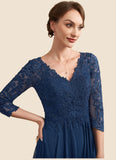 Valentina A-Line V-neck Floor-Length Chiffon Lace Mother of the Bride Dress STI126P0014753