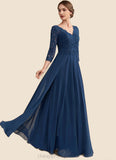 Valentina A-Line V-neck Floor-Length Chiffon Lace Mother of the Bride Dress STI126P0014753