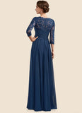 Valentina A-Line V-neck Floor-Length Chiffon Lace Mother of the Bride Dress STI126P0014753