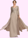 Isis A-Line V-neck Floor-Length Chiffon Lace Mother of the Bride Dress STI126P0014754