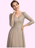 Isis A-Line V-neck Floor-Length Chiffon Lace Mother of the Bride Dress STI126P0014754